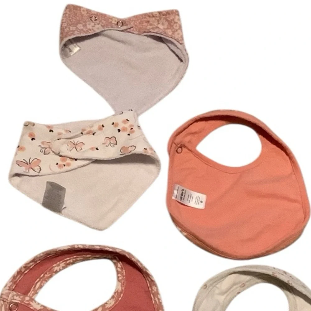 Handkerchief Bibs Other Baby Bibs Lot Carter’s Ava Olivia Pink White Butterflies